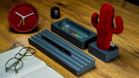 Kayigo Gri Woody Üçlü Ofis Seti- Kırmızı Kaktüs ürün görseli 1