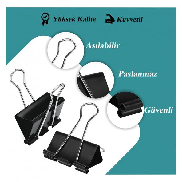 Çelik Kıskaç Klips 19 mm 12 Adet 1 Paket Metal Mandal Binder Clips Kıska 30 Sayfa Kapasiteli Çok Amaçlı Kullanım ürün görseli 1