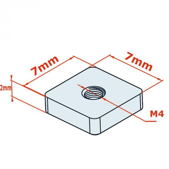7x7x2 mm M4 Kare Somun - Resim 2