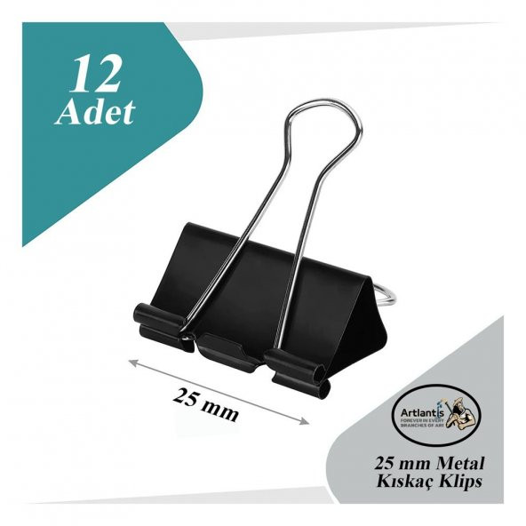 Çelik Kıskaç Klips 25 mm 12 Adet 1 Paket Metal Mandal Binder Clips Kıska 60 Sayfa Kapasiteli Çok Amaçlı Kullanım ürün görseli 1