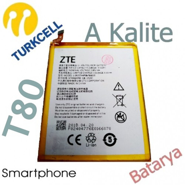 Turkcell T80 Batarya ZTE Blade Ba910 A910 Uyumlu Yedek Batarya ürün görseli 1