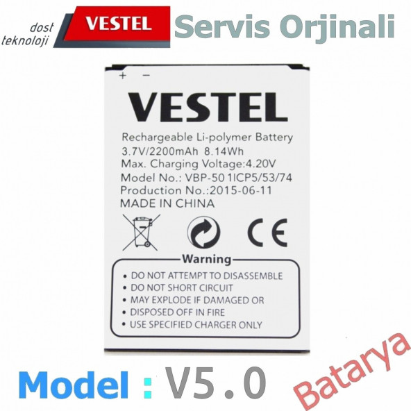 Vestel Venüs V5.0 Batarya V5.0 Uyumlu Yedek BataryaVestel Venüs V5.0 Batarya V5.0 Uyumlu Yedek Batarya ürün görseli 1