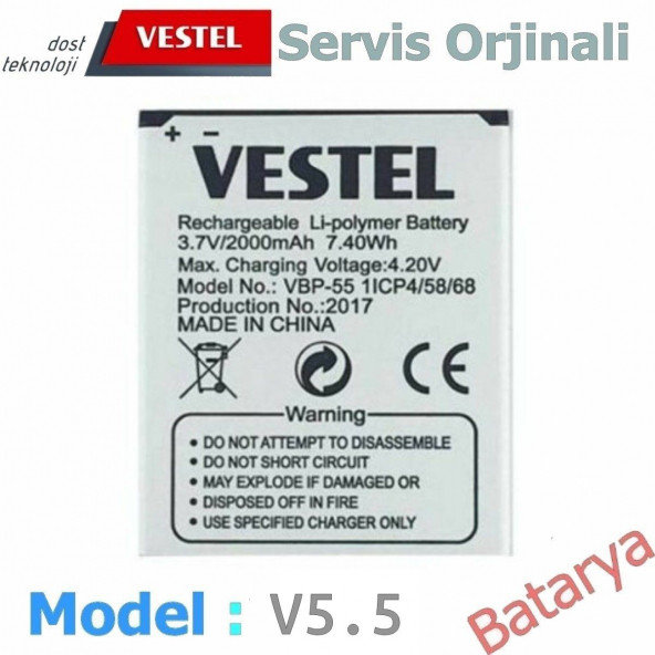 Vestel Venüs V5.5 Batarya V5.5 Uyumlu Yedek Batarya ürün görseli 1