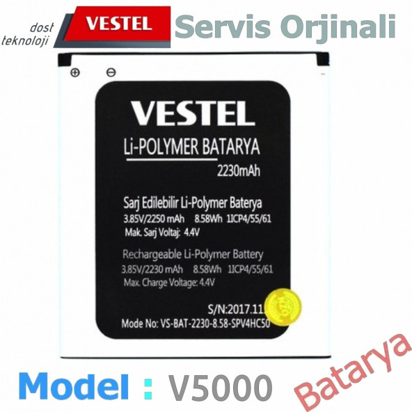 Vestel Venüs V3 V5000 Batarya Venüs V3 5000 Uyumlu Yedek Batarya ürün görseli 1
