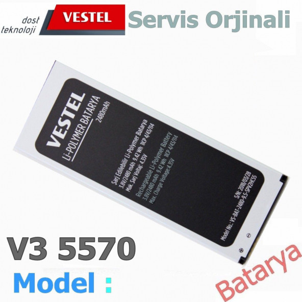 Vestel Venüs V3 5570 Batarya Venüs 5570 Uyumlu Yedek Batarya ürün görseli 1
