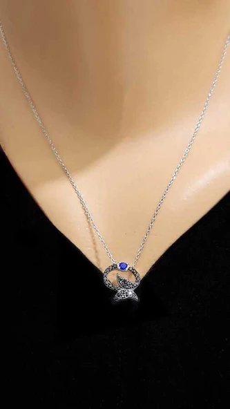 925 Ayar Gümüş Siyah Zirkon Taşlı Kelebekli Kolye ürün görseli 1