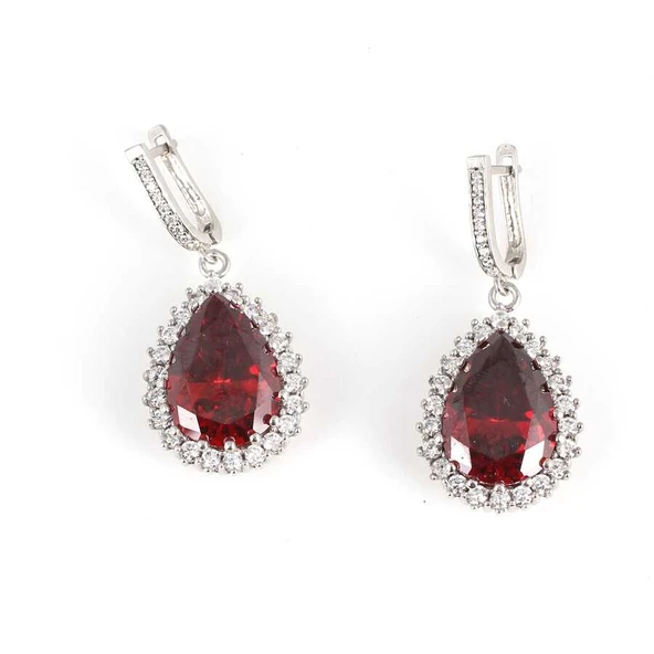 925 Ayar Gümüş Damla Garnet Taşlı Anturaj Küpe ürün görseli 1