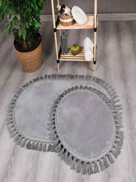 My Evilla Modern Simirna Dekoratif  Peluş Oval Ponpon Saçaklı Klozet Takımı ürün görseli 1