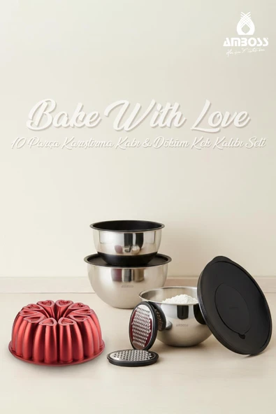 Bake with Love 10 Parça Karıştırma Kabı & Döküm Kek Kalıbı - Kırmızı ürün görseli 1