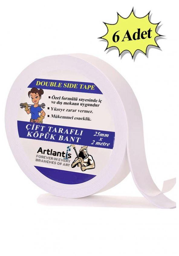 Çift Taraflı Bant Köpük Bant 25mm x 2mt 6 Adet Çerçeve Tablo Halı Yapıştırma Bandı İç Ve Dış Mekan Süper Güçlü Köpük Bant ürün görseli 1