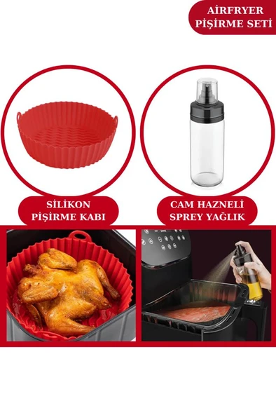 Onikiden Silicolife Airfryer Silikon Pişirme Kabı ve Sprey Cam Yağlık 245cc - Tüm Hava Fritözleriyle Uyumlu ürün görseli 1