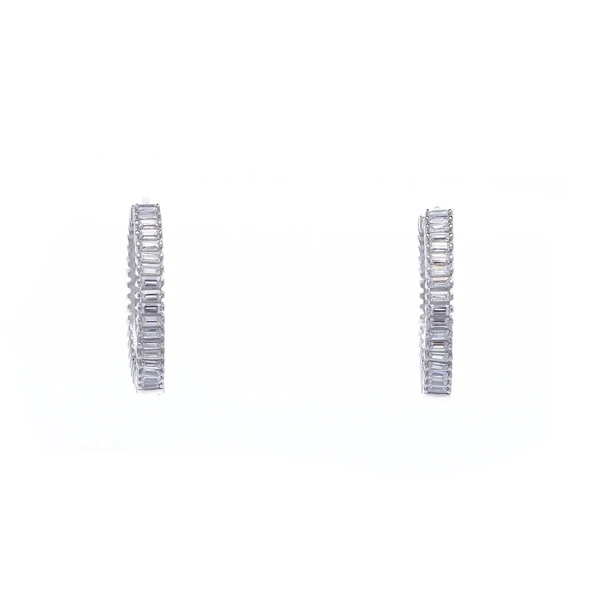 20 mm Halka Baget Taşlı 925 Ayar Gümüş Kadın Küpe ürün görseli 1