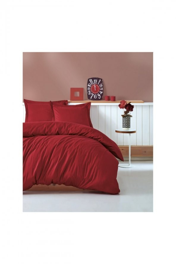 Elegant Serisi Çift Kişilik Nevresim Takımı Stripe - Bordo ürün görseli 1