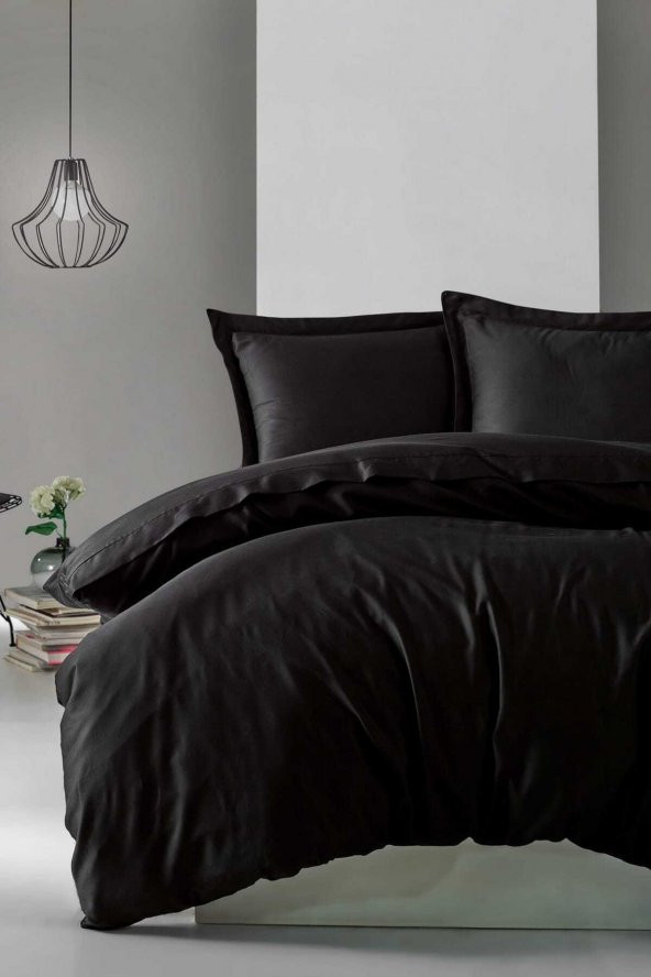 Elegant Siyah Saten Çift Kişilik Nevresim Takımı ürün görseli 1