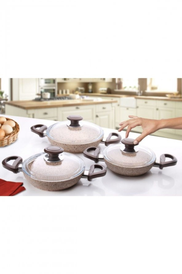 Falez  Creamy Granit 6 Parça Sahan Seti Krem - Resim 2