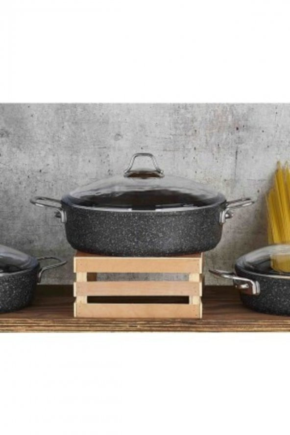 Falez  Black Line Granit Döküm 24 Cm Kısa Karnıyarık Tencere Siyah ürün görseli 1
