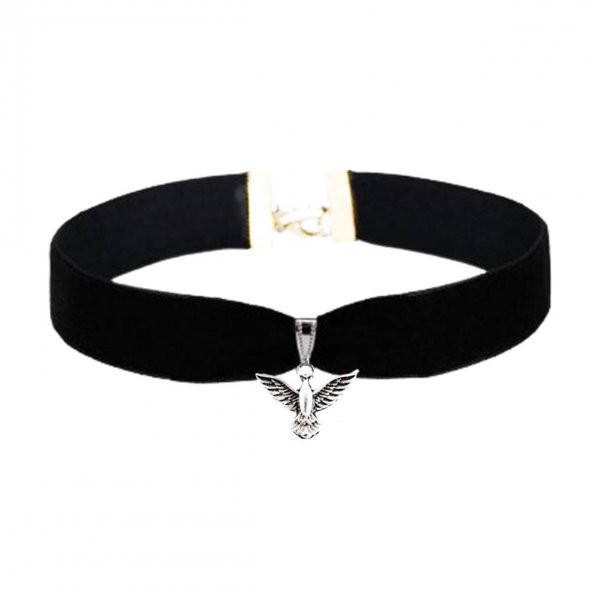 Siyah Renk Kadife Kadın Albatros Kuşu Choker Tasma Kolye ürün görseli 1