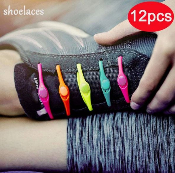 12 adet Kırmızı Elastik Ayakkabı Silikon Bağcık Bağcığı İpi Spor Sneakers Ayakkabı Bağcığı ürün görseli 1
