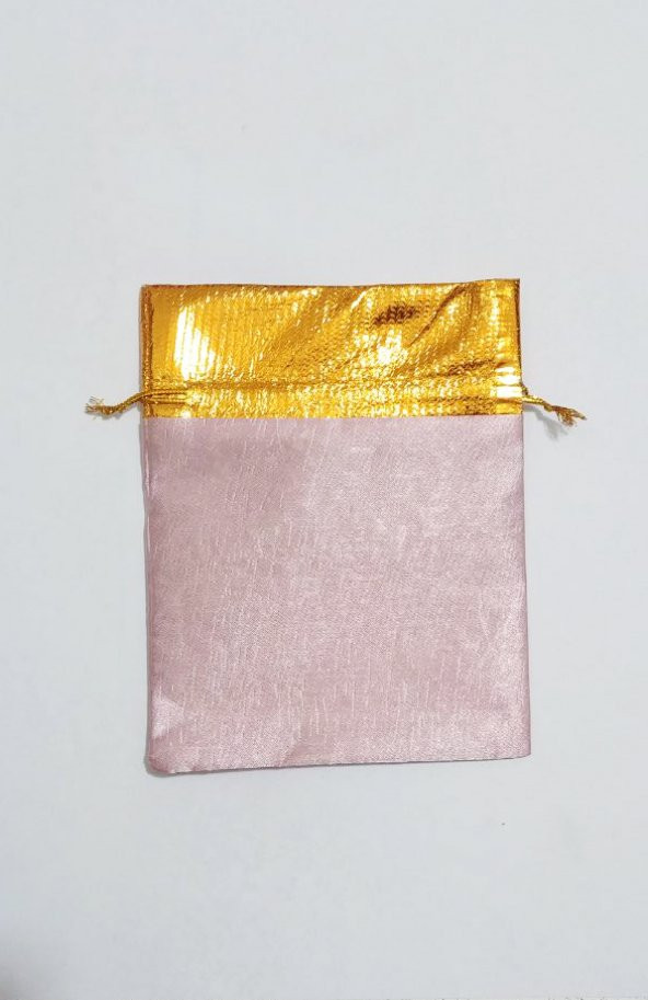 10 Adet Pembe Altın Gold Saten Bez Kına Düğün Mevlüt Sünnet Hediye Kesesi Çanta ürün görseli 1