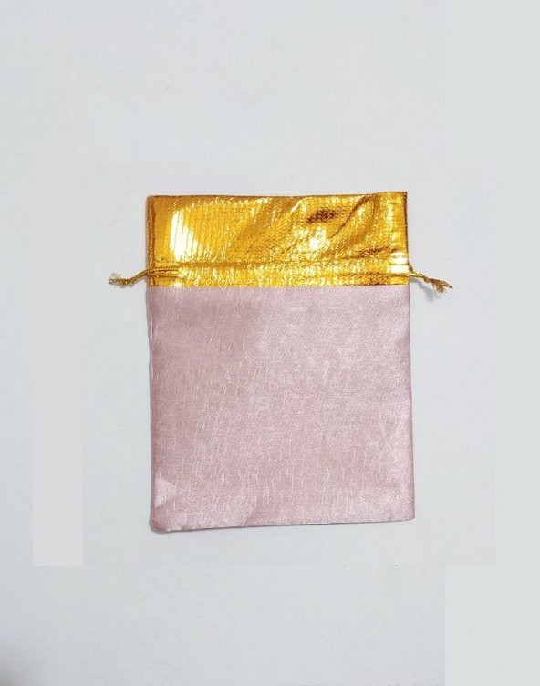 10 Adet Pembe Altın Gold Saten Bez Kına Düğün Mevlüt Sünnet Hediye Kesesi Çanta ürün görseli 1