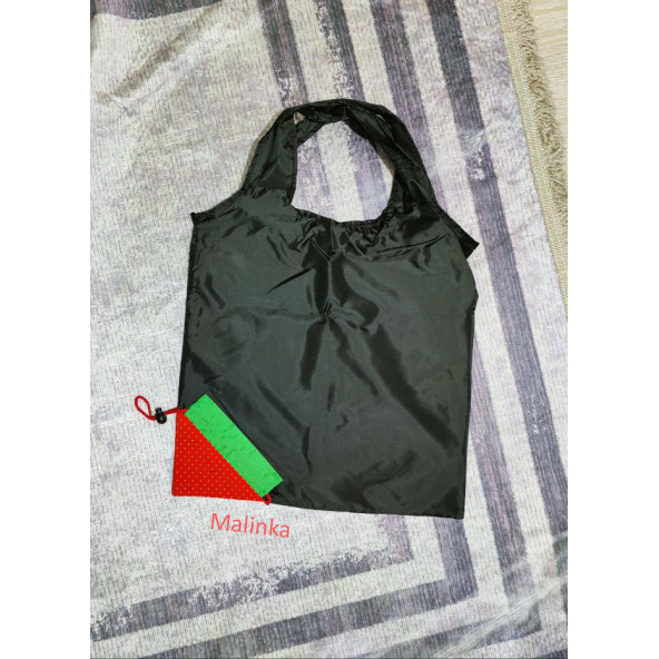 58cm x 38cm Çilek Katlanabilir Bez Market Alışveriş Pazar Torba Katlanan Siyah Çantası ürün görseli 1