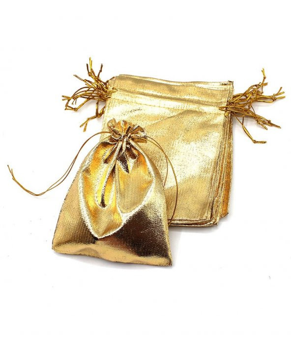 10 Adet Altın Sarı Gold Bez Kına Düğün Mevlüt Sünnet Hediye Kesesi Kese Çanta 11,5 cm x 9,2 cm ürün görseli 1