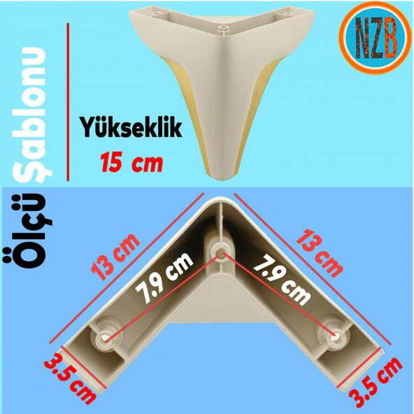 Mobilya Yatak Kanepe Sehpa Puf TV Ünitesi Baza Koltuk Ayağı Krem Renk 15 cm Ayak ürün görseli 1