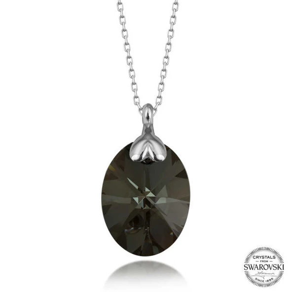 Swarovski Crystal Taşlı Oval Gümüş Kadın Kolye ürün görseli 1