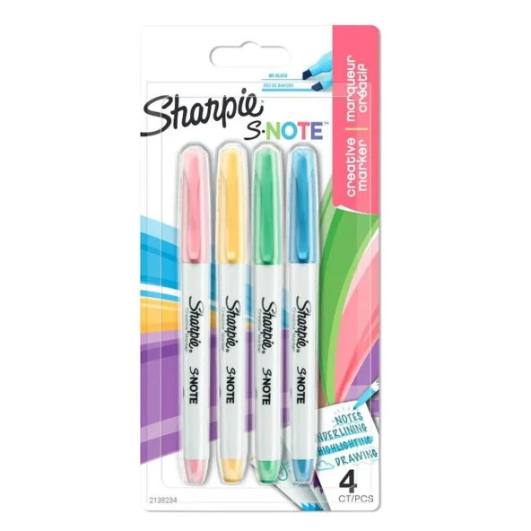 Sharpie Fosforlu Kalem Snote Çok işlevli Kesik Uçlu 4 Lü Blister Markör ürün görseli 1