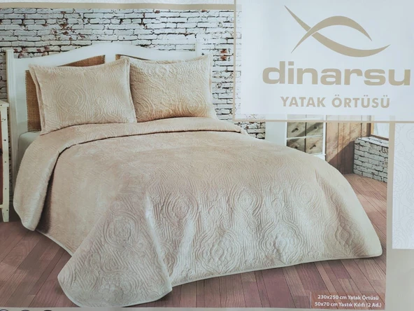 Dinarsu Yatak Örtüsü Seti 3 Parça Çift Kişilik 230x250 Olivia Mocha ürün görseli 1
