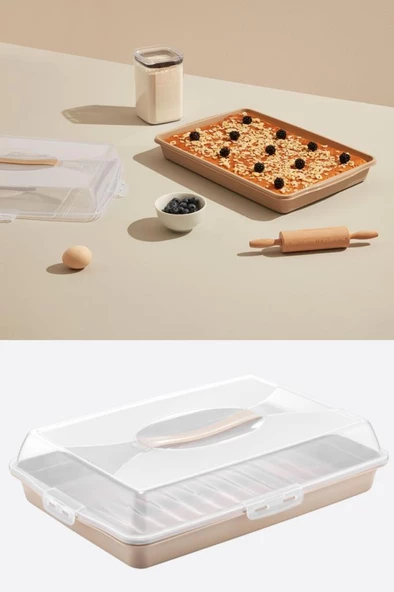 Flosoft Dikdörtgen Kek Pasta Börek Saklama Kabı, Kilitli Borcam Taşıma Kabı Büyük Boy 45cm ürün görseli 1