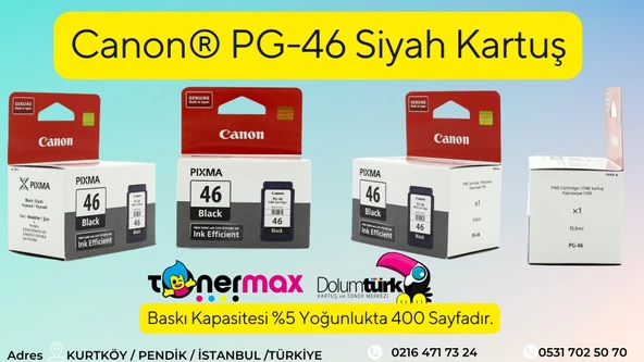 Canon PG-46 Pixma E404/E414/E464/E484 Siyah Kartuş - Resim 6