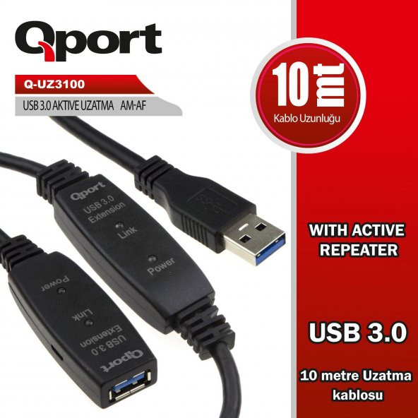 QPort Q-UZ3100 USB 3.0 10 Metre Uzatma Kablosu ürün görseli 1