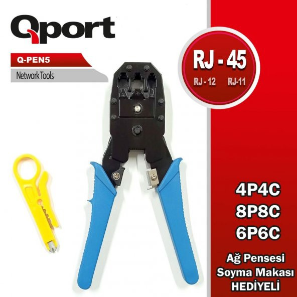 QPort Q-PEN5  RJ11/12/45 Sıkma Pensesi + Sıyırma Aparatı ürün görseli 1