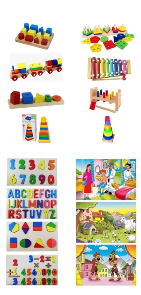 14 Lü Ahşap Kavram Oyuncak Okul Öncesi Montessori 16 Lı Oyuncak Seti ürün görseli 1