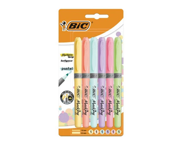 Bic Marking Highlighter Grip Pastel Kalem Tipi Fosforlu Kalem 6’lı Blister ürün görseli 1