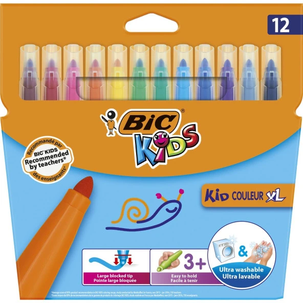 Bic Kids Kid Couleur XL Ultra Yıkanabilir Keçeli Boya Kalemi 12 Renk ürün görseli 1