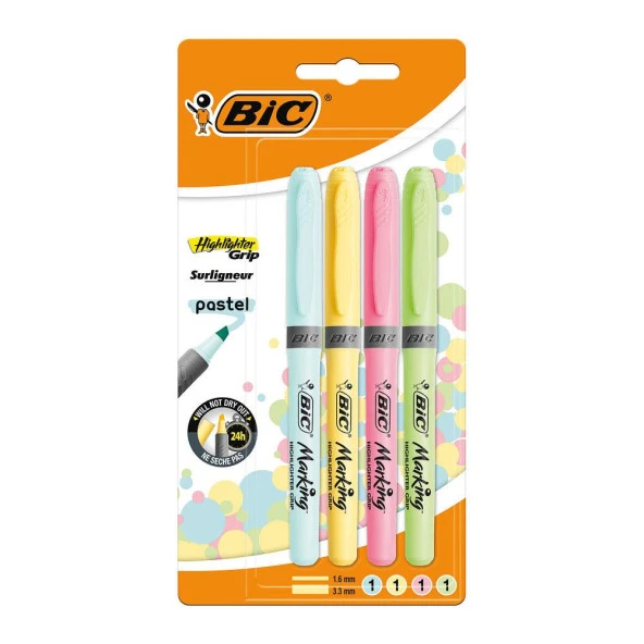 Bic Highlighter Grip 4 Lü Pastel Renkler Fosforlu Kalem ürün görseli 1