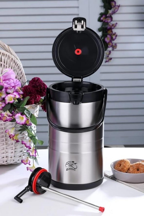 Cooker 2008 3.5 Litre Pompalı Çelik Termos Siyah - Resim 3