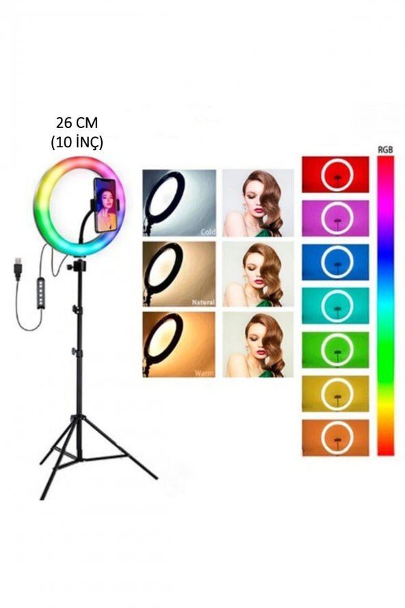 Mj26 10inç Rgb Led Selfie Işığı Tripot Youtuber Makyaj Rıng Lıght RENKSAN ürün görseli 1