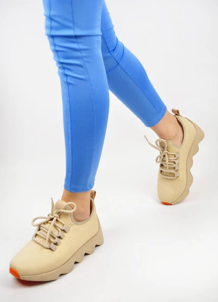 Nstil Günlük Kadın Sneaker Spor Ayakkabı Bağcıklı Triko Tırtıklı Kalın Taban Hava Alabilen 300 ürün görseli 1