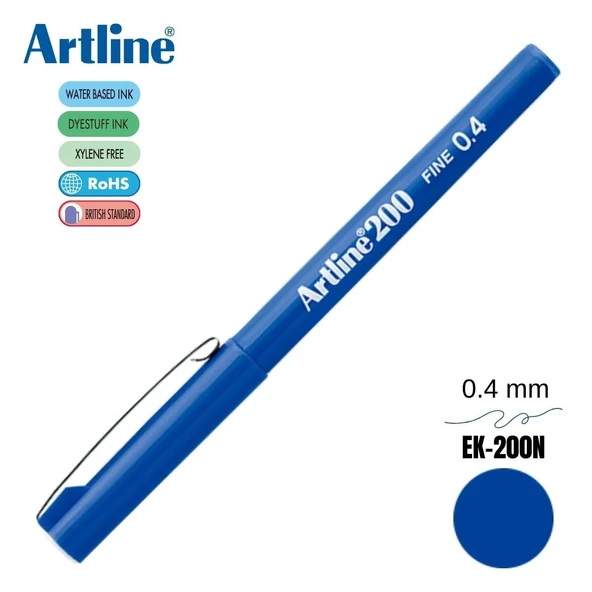 artline 200 Fineliner 0.4mm Ince Uçlu Yazı Ve Çizim Kalemi Mavi ürün görseli 1