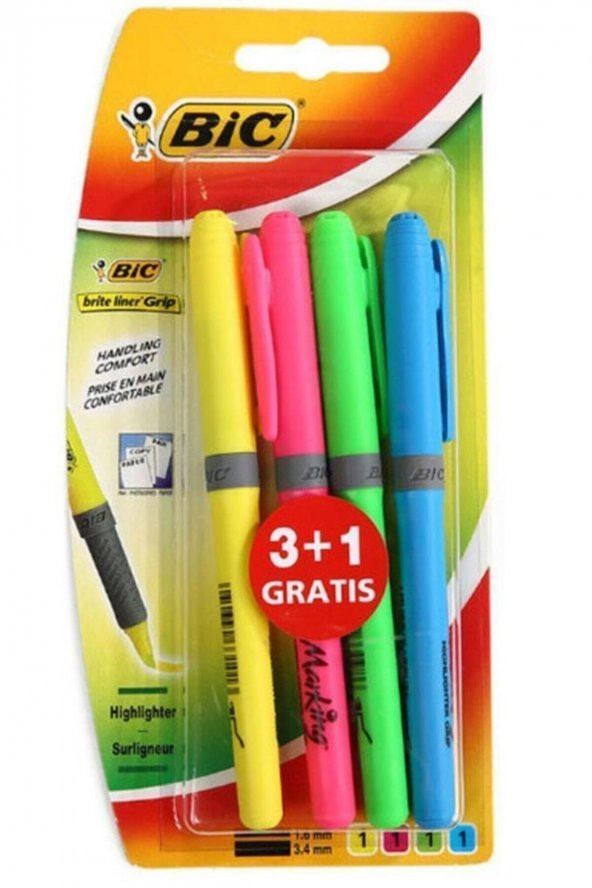 Bic Fosforlu Kalem 4 Renk Kalem Tipi Grip Marking ürün görseli 1