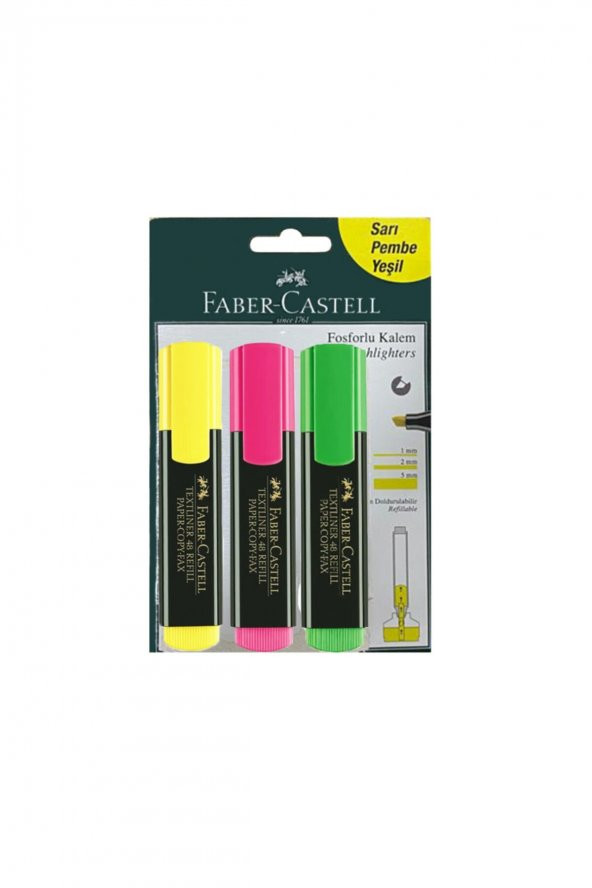 Faber Castell Fosforlu Kalem 3lü Blister Sarı Pembe Yeşil 5508150728 ürün görseli 1