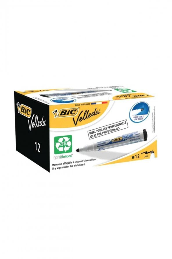 Bic Velleda 1701 Beyaz Tahta Kalemi Siyah 12 li Kutu ürün görseli 1