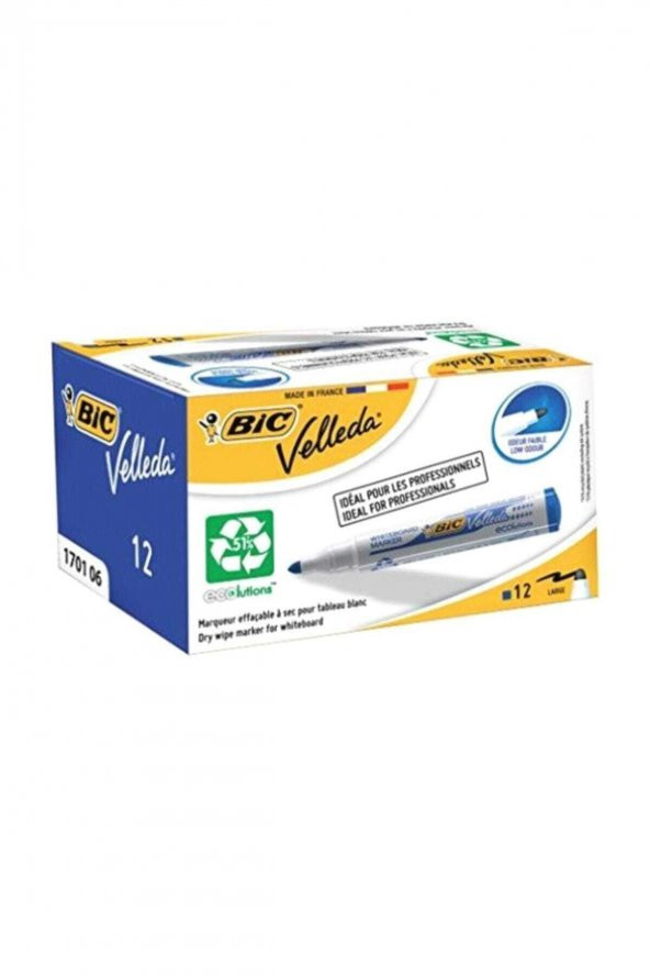 Bic Velleda 1701 Beyaz Tahta Kalemi Mavi 12 li Kutu ürün görseli 1
