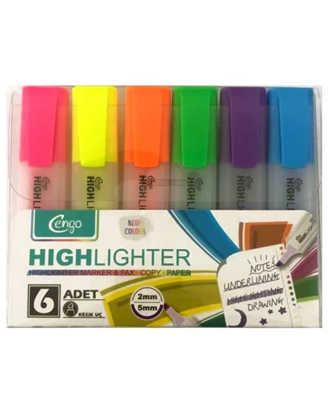 Cengo 6lı Fosforlu Kalem Neon Renkler CGO124 ürün görseli 1