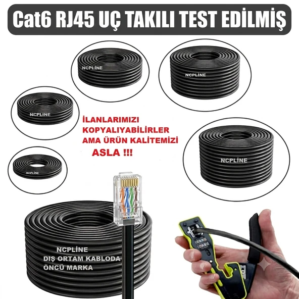 NCPLİNE 40 Metre 40 Mt METRE Hazır Cat 6 Kablo Kalın Bakır Kablo Ağ Modem Pc Dış Ortam Siyah ürün görseli 1