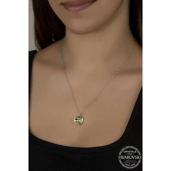 Swarovski Crystal Taşlı Kalp Gümüş Kadın Kolye ürün görseli 1