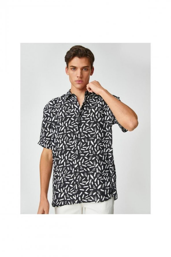 3sam60149hw 9d9 Siyah Desenli Erkek Viskoz Woven Tops Gömlek ürün görseli 1